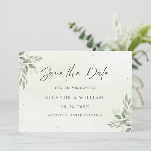 Modern Sage Greenery Wedding Save the Date Card (Stehend Vorderseite)