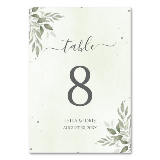 Modern Sage Greenery Wedding Table Numbers Tischnummer (Vorderseite)