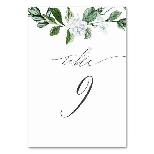 Modern Sage Greenery White Floral No 9 Wedding Tischnummer (Vorderseite)