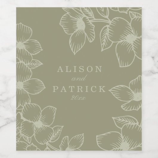 Modern Sage GreenFloral Weinetikett (Einzelnes Label)