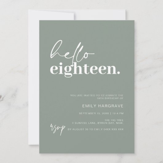 Modern Sage Hello Aachtday Party Einladung (Vorderseite)