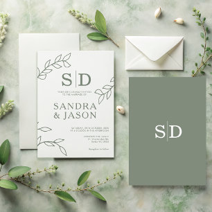 Modern Sage Line Art Foliage Hochzeit Einladung