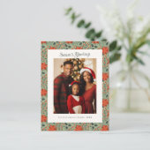 Modern Sage Poinsettia Holiday Foto Postkarte (Stehend Vorderseite)