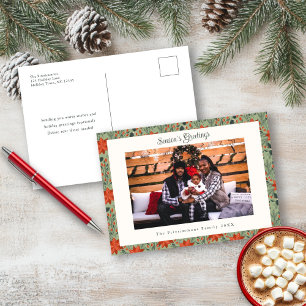 Modern Sage Poinsettia Holiday Foto Postkarte