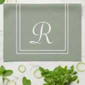 Modern Sage & White Stripe Monogram Personalised  Geschirrtuch (Gefaltet)