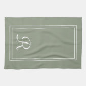 Modern Sage & White Stripe Monogram Personalised  Geschirrtuch (Horizontal)