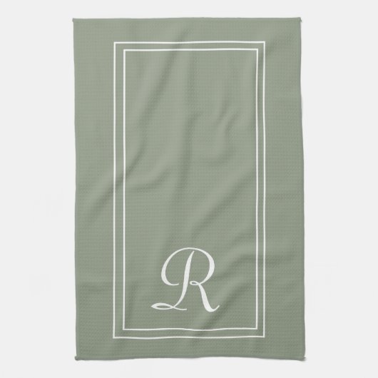 Modern Sage & White Stripe Monogram Personalised  Geschirrtuch (Vertikal)
