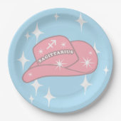 Modern Sagittarius Zodiac Cowgirl Hat Blue Pappteller (Vorderseite)