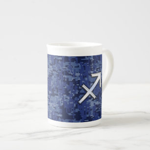 Modern Sagittarius Zodiac Sign Navy Digital Camo Porzellantasse