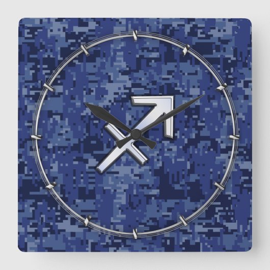 Modern Sagittarius Zodiac Sign Navy Digital Camo Quadratische Wanduhr (Vorderseite)