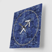 Modern Sagittarius Zodiac Sign Navy Digital Camo Quadratische Wanduhr (Winkel)
