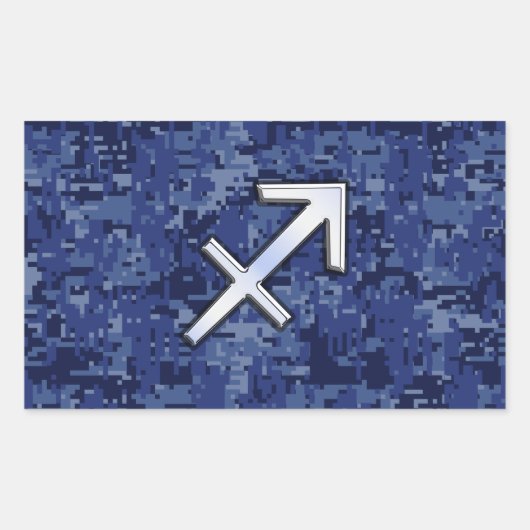 Modern Sagittarius Zodiac Sign Navy Digital Camo Rechteckiger Aufkleber (Vorderseite)
