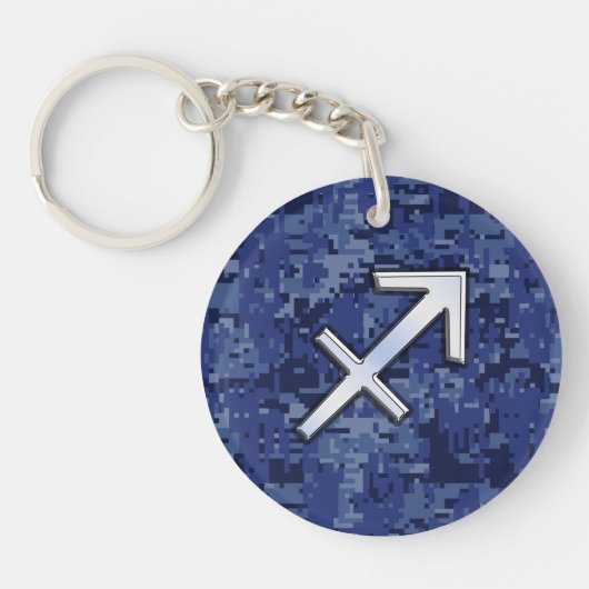 Modern Sagittarius Zodiac Sign Navy Digital Camo Schlüsselanhänger (Vorderseite)