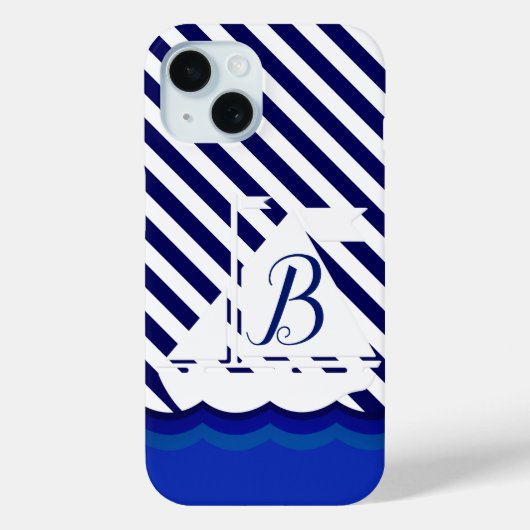 Modern Sailboat Monogram Custom Case-Mate iPhone Hülle (Rückseite)