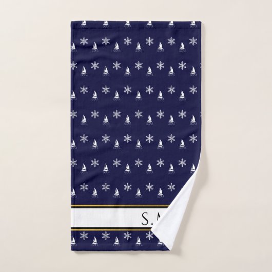 Modern Sailboat Snowflake Navy Blau Weiß Badhandtuch Set (Handtuch)