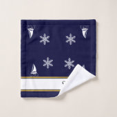 Modern Sailboat Snowflake Navy Blau Weiß Badhandtuch Set (Waschlappen)