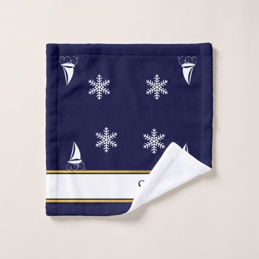Modern Sailboat Snowflake Navy Blau Weiß Badhandtuch Set (Waschlappen)