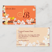 Modern Sakura Bird Monogram Visitenkarte (Vorne/Hinten)