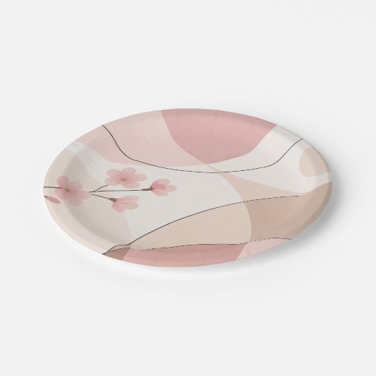 Modern Sakura Minimalist Geometric Paper Plate Pappteller (Schrägansicht)
