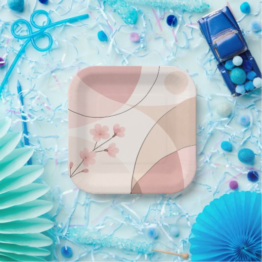 Modern Sakura Minimalist Geometric Paper Plate Pappteller (Party)