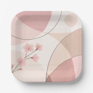 Modern Sakura Minimalist Geometric Paper Plate Pappteller