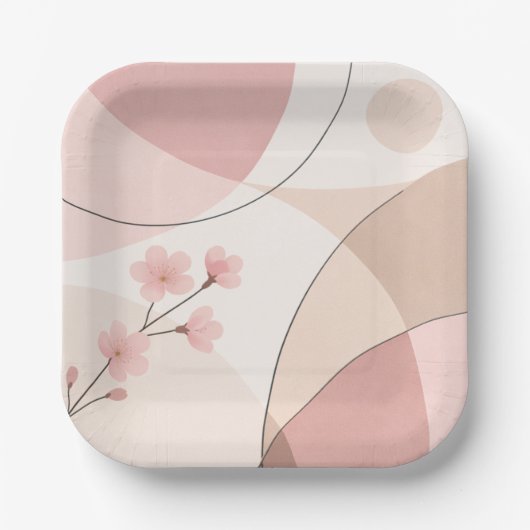 Modern Sakura Minimalist Geometric Paper Plate Pappteller (Vorderseite)