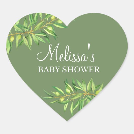 Modern Salbei-Grüner Olivenbaum Herz-Aufkleber (Vorderseite)