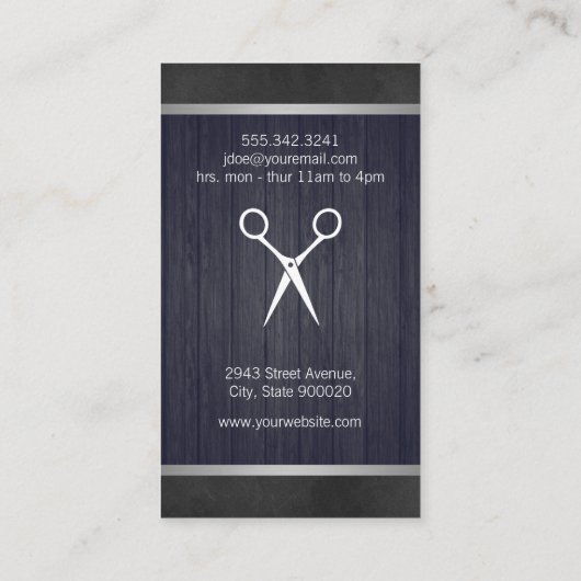 Modern Salon Shears Wood Canvas Trim Monogram 2 Visitenkarte (Rückseite)