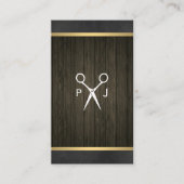 Modern Salon Shears Wood Canvas Trim Monogram Visitenkarte (Vorderseite)