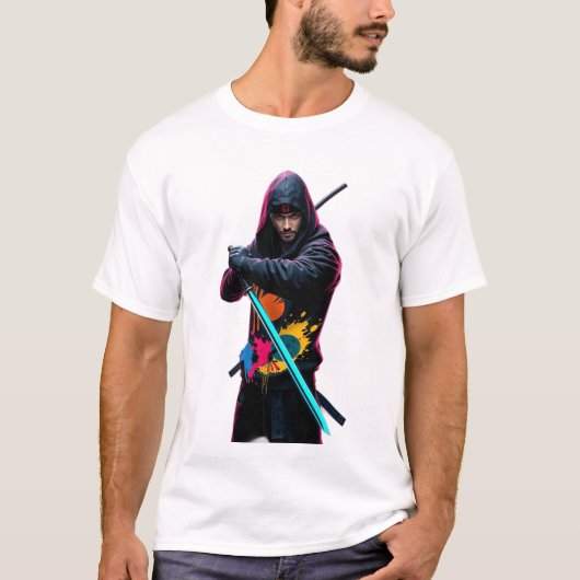 Modern samurai with a futuristic katana, T-Shirt (Vorderseite)