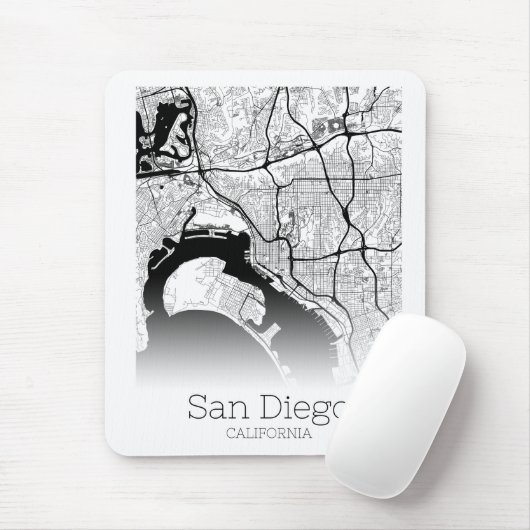 Modern San Diego City Map Mousepad (Mit Mouse)