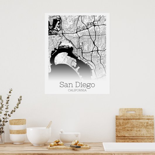 Modern San Diego City Map Poster (Küche)