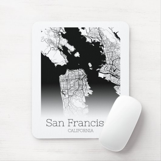 Modern San Francisco City Map Mousepad (Mit Mouse)