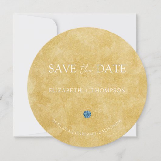 Modern Sand Blue Hydrangea Round Wedding Save The Date (Vorderseite)