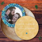 Modern Sand Blue Hydrangea Round Wedding Save The Date