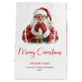 Modern Santa Claus Simple Script Font Gift Bag Mittlere Geschenktüte (Rückseite)