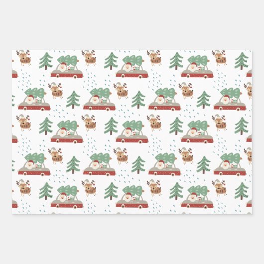 Modern Santa Claus Snowy Forrest Weihnachten Geschenkpapier Set (Vorderseite 3)