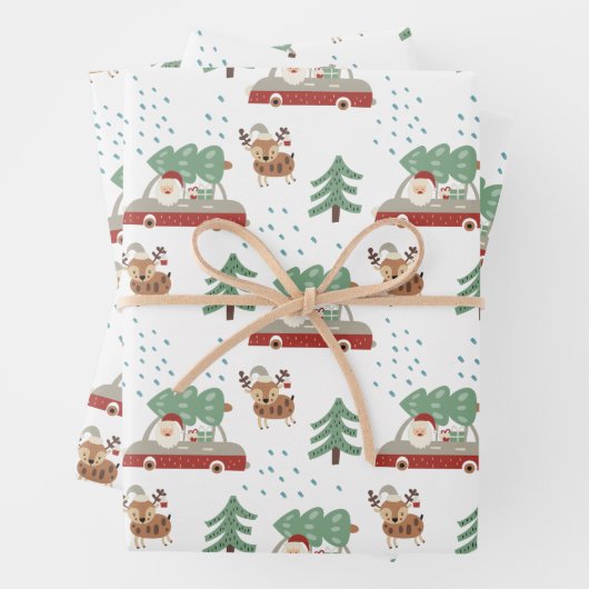 Modern Santa Claus Snowy Forrest Weihnachten Geschenkpapier Set (Beispiel)