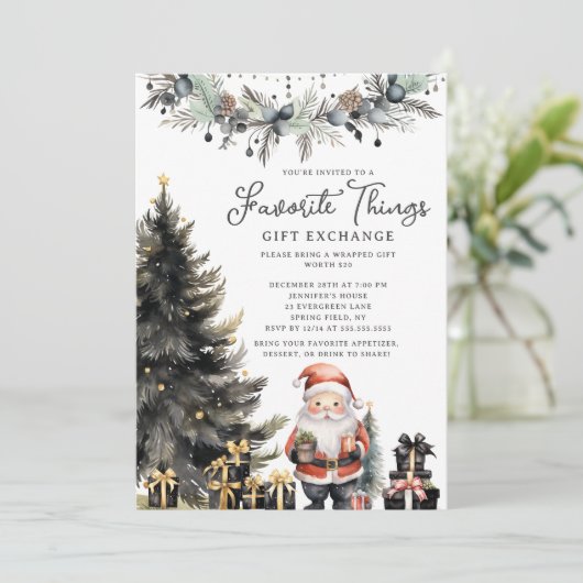 Modern Santa Favorite Things Invite Einladung (Stehend Vorderseite)