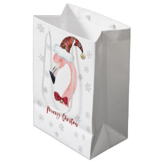 Modern Santa Flamingo Snowflake Weihnachten Mittlere Geschenktüte