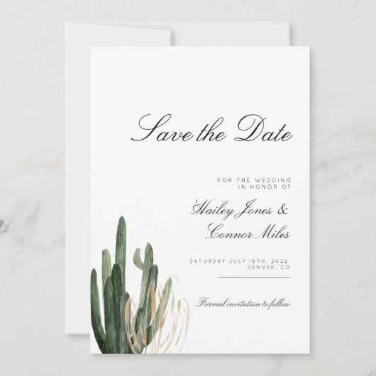 Modern Saquaro Cactus Save the Date Einladung (Vorderseite)