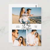 Modern Save the Date 3 Foto Collage Script Postkarte (Vorne/Hinten)