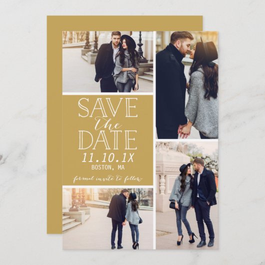 Modern Save the Date 4-Foto Collage Gold (Vorne/Hinten)