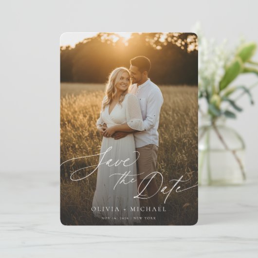 Modern Save the Date, Boho Foto Save the Date Einladung (Stehend Vorderseite)