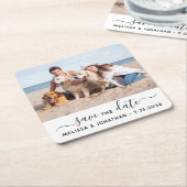 Modern Save the Date Couple Verlobung Pet Foto Rechteckiger Pappuntersetzer (angewinkelt)