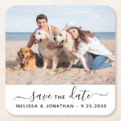 Modern Save the Date Couple Verlobung Pet Foto Rechteckiger Pappuntersetzer (Vorderseite)