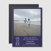 Modern Save the Date Foto Navy Blue Magnet (Vorne/Hinten)
