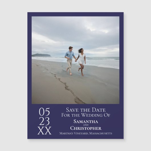 Modern Save the Date Foto Navy Blue Magnet (Vorderseite)