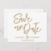 Modern Save the Date Gold Text Postcard Postkarte (Vorne/Hinten)
