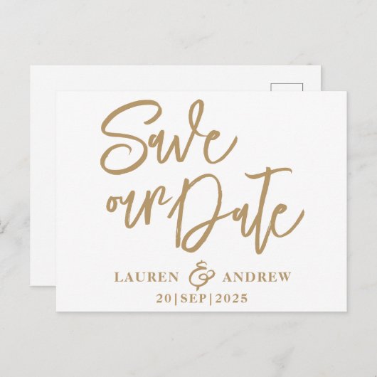 Modern Save the Date Gold Text Postcard Postkarte (Vorne/Hinten)
